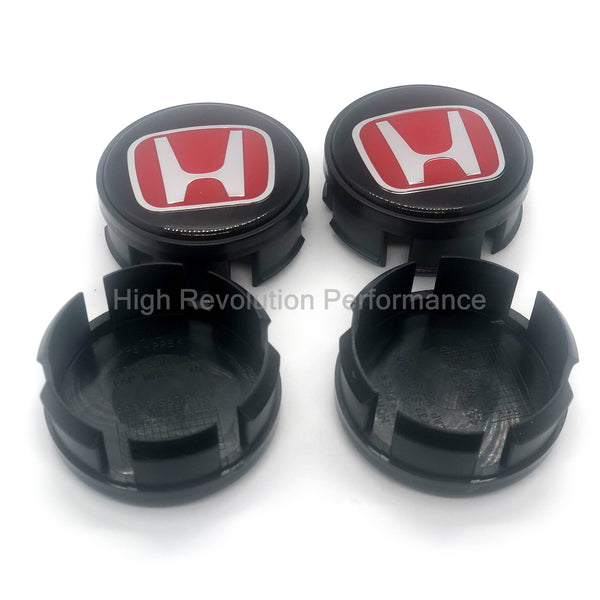 4x Honda Black 69mm Wheel Center Caps – Clip-On, Glossy Finish, Fits Most Models